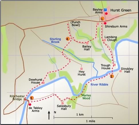 map walk Hurst Green de Tabley Arms
